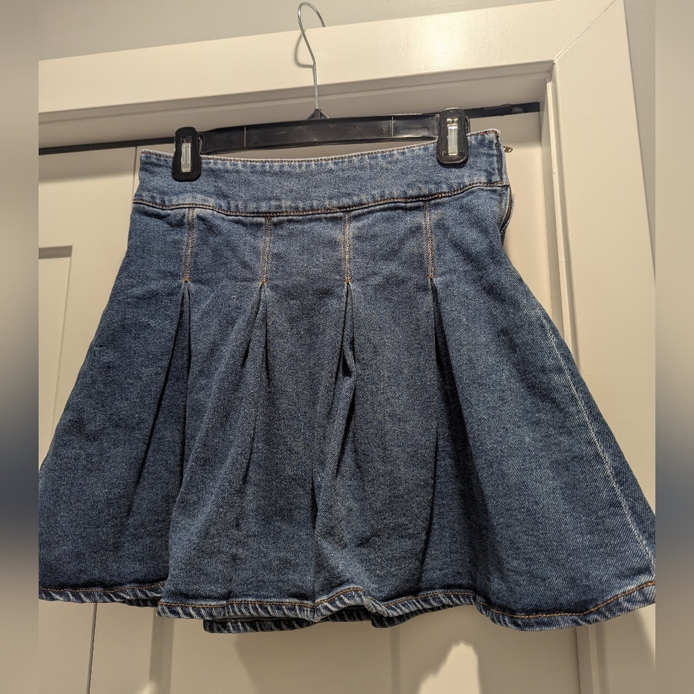 Girls Blue Denim Pleated Jean Skirt